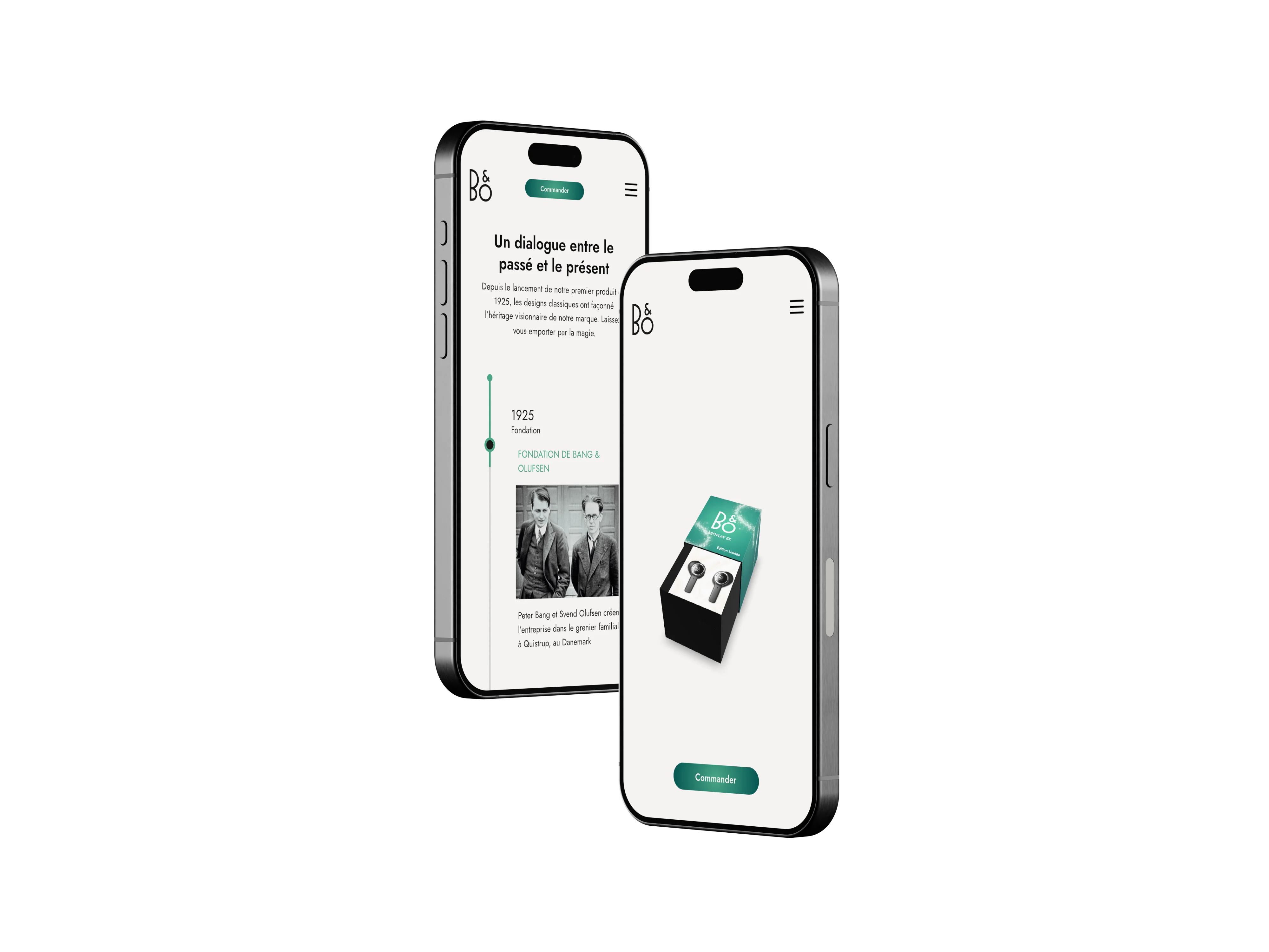 Mockup affichant le design responsive sur mobile du site web fictif pour Beoplay.